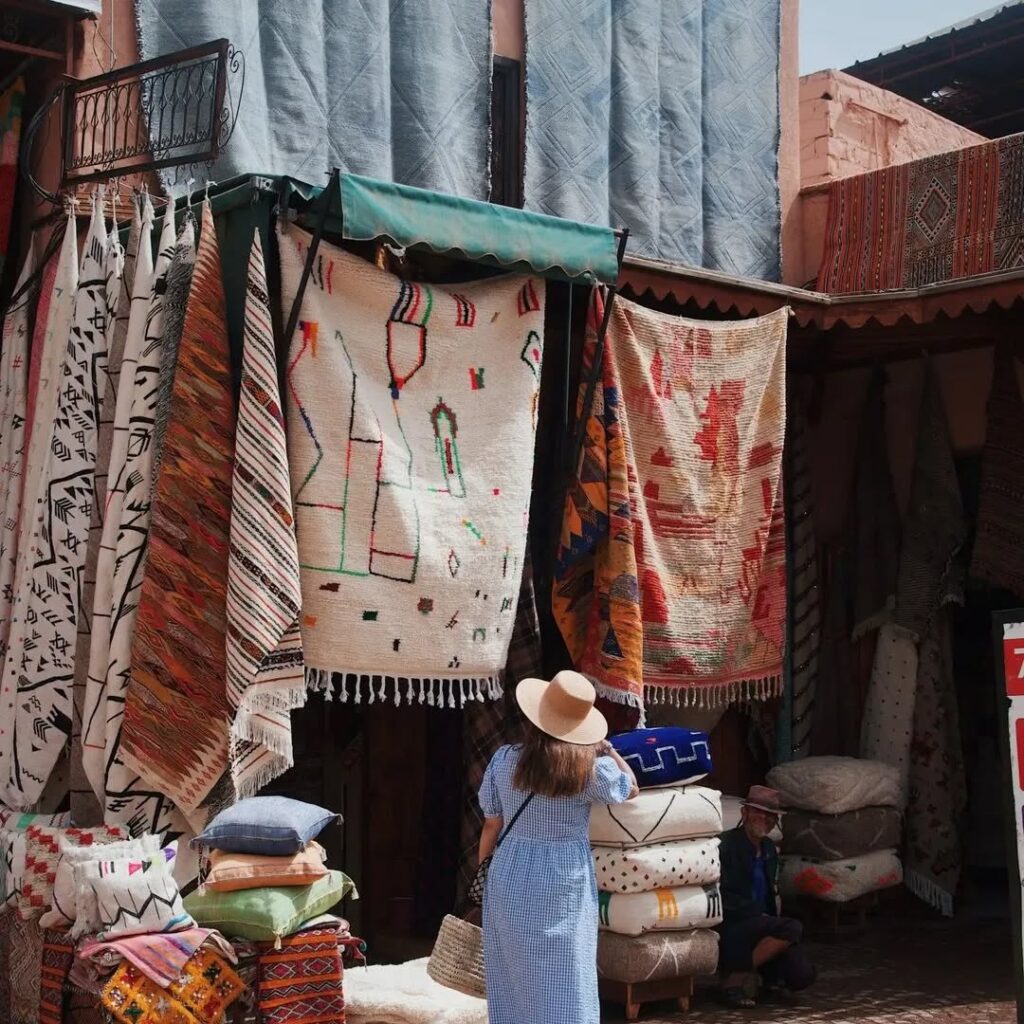 Rug and textile stall in the Marrakech souks