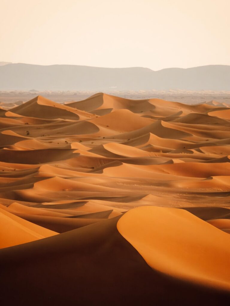 Erg Chigaga Sahara desert dunes at sunset