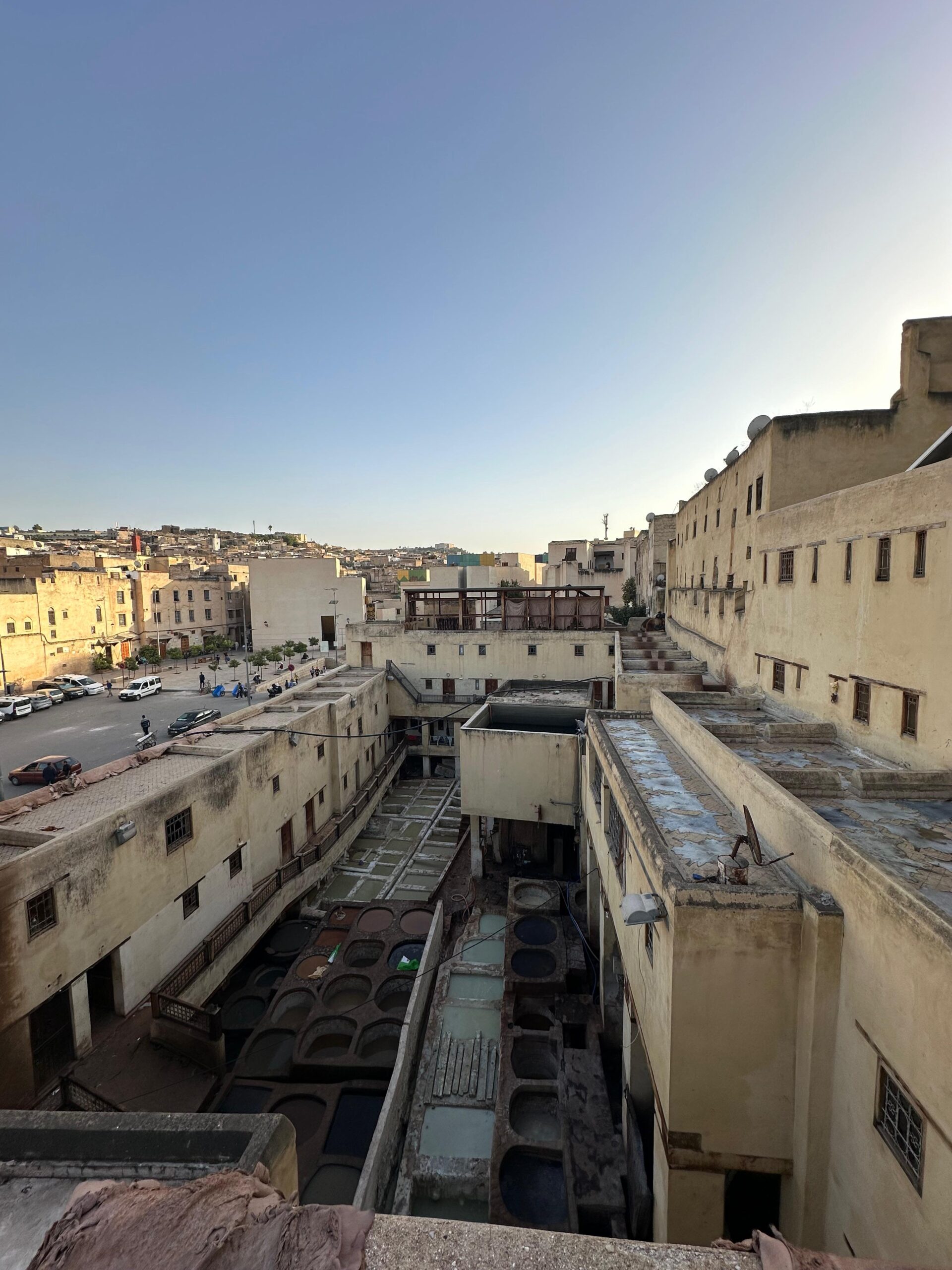 The Chouara tannery in the Fes medina seen from above