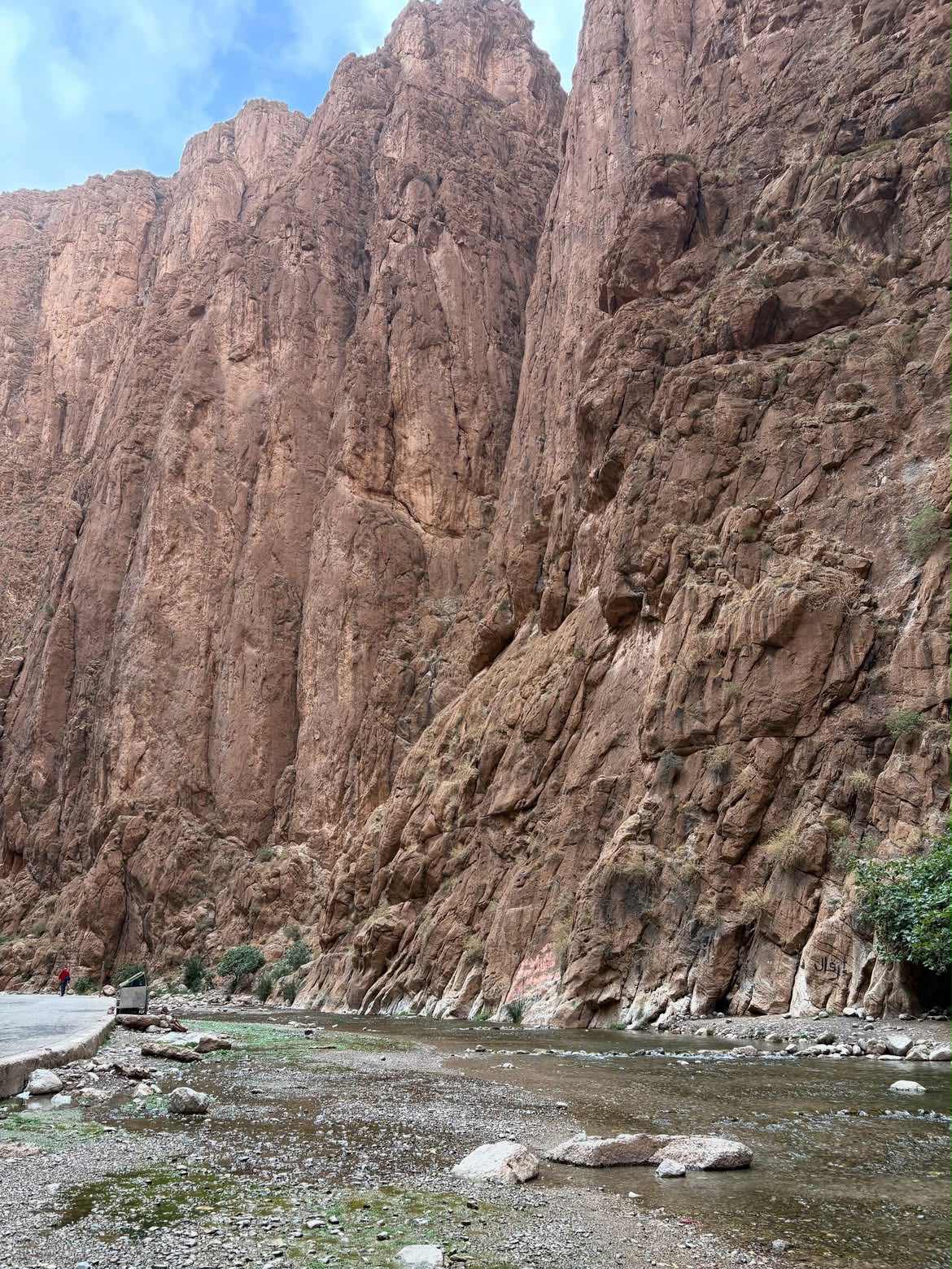 Rock cliffs and river in the Todra Gorge in Morocco