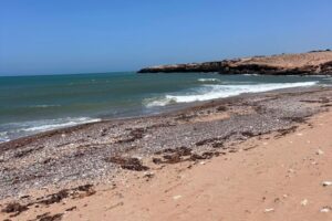 Atlantic beach and rocky coastline on the road between Essaouira and Taghazout