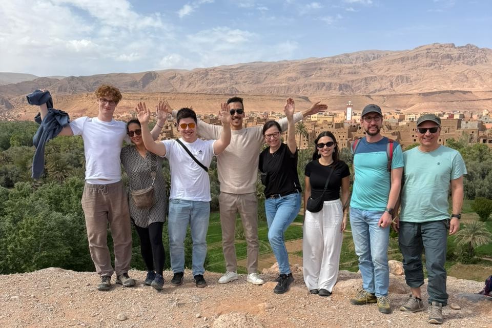 Group of travelers above the Tinghir palm grove near Todra Gorge